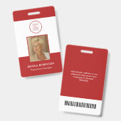 Red Employee Photo ID Security Badge with Logo バッジ (正面＆裏面)