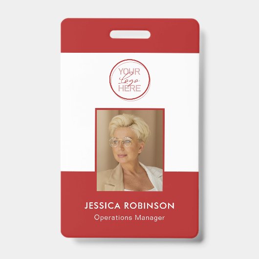 Red Employee Photo ID Security Badge with Logo バッジ (正面)