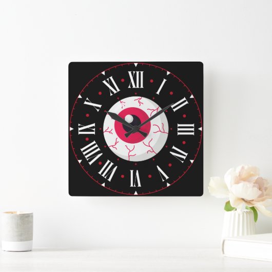 Red Eyeball Inside Roman Numerals スクエア壁時計 (ホーム)