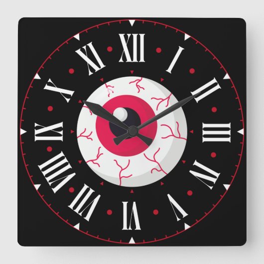 Red Eyeball Inside Roman Numerals スクエア壁時計 (正面)