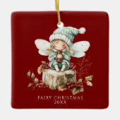 Red Fairy Merry Christmas セラミックオーナメント (正面)