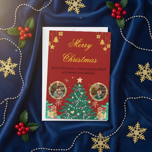 Red Family Christmas Greeting Card セーブザデート