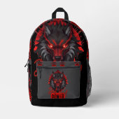 Red Fang Wolf | 濃厚なダークマジックアート プリントバックパック (正面)