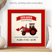 Red Farm Tractor Baby Birth Stats ポスター