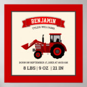 Red Farm Tractor Baby Birth Stats ポスター (正面)