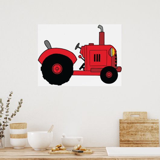 Red Farm Tractor Vehicle ポスター (キッチン)