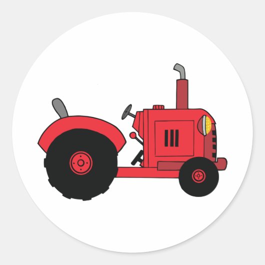 Red Farm Tractor Vehicle ラウンドシール (正面)