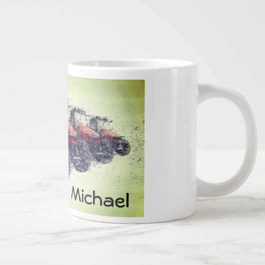 Red Farm Tractors パーソナライズされた in a Row(赤いファームトラクタ列) ジャンボコーヒーマグカップ (右)