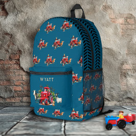 Red Farm Tractors Kids Personalized Teal Blue プリントバックパック