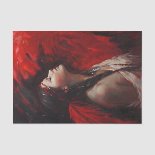 Red Feather Native American Woman Decoupage 薄葉紙 (正面)