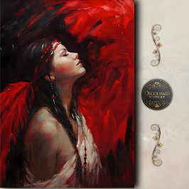 Red Feather Native American Woman Decoupage 薄葉紙