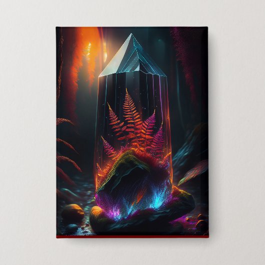 Red Ferns Growing In Glass Prism Along Creek 缶バッジ (正面)