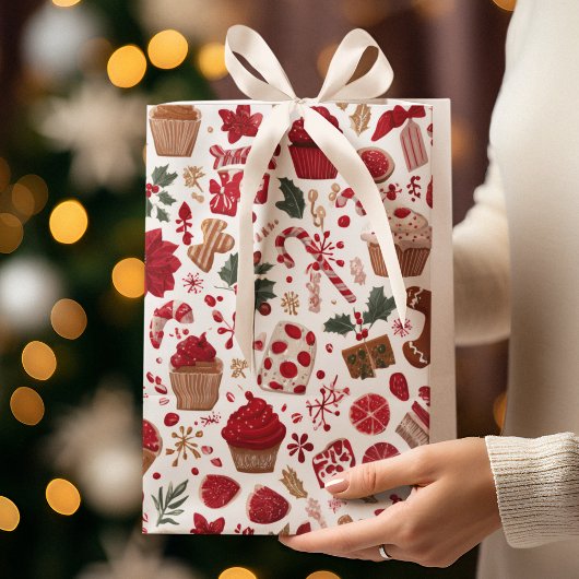 Red Festive Christmas Pattern | Gift Bag ミディアムペーパーバッグ