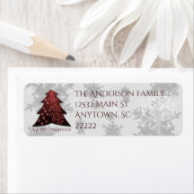 Red Festive Christmas Tree Address Labels