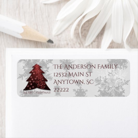 Red Festive Christmas Tree Address Labels ラベル (インサイチュ)