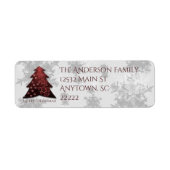 Red Festive Christmas Tree Address Labels ラベル (正面)
