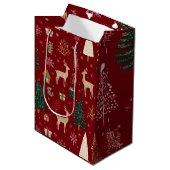 Red Festive Christmas Whimsical Pattern Gift Bag  ミディアムペーパーバッグ (正面アングル)
