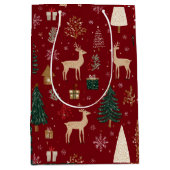 Red Festive Christmas Whimsical Pattern Gift Bag  ミディアムペーパーバッグ (正面)