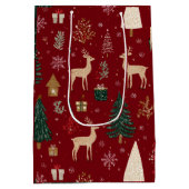 Red Festive Christmas Whimsical Pattern Gift Bag  ミディアムペーパーバッグ (裏面)