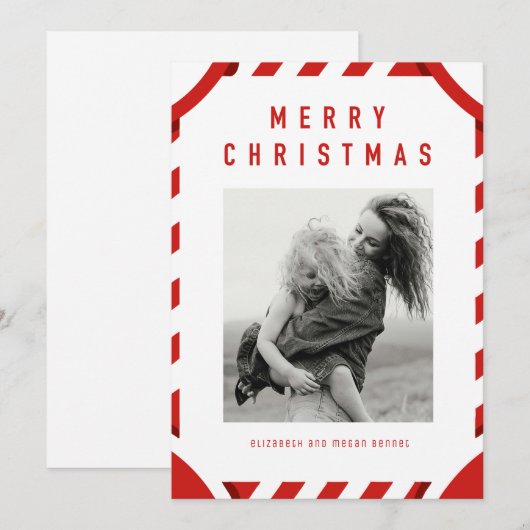 Red Festive Frame Merry Christmas Photo シーズンカード (正面/裏面)