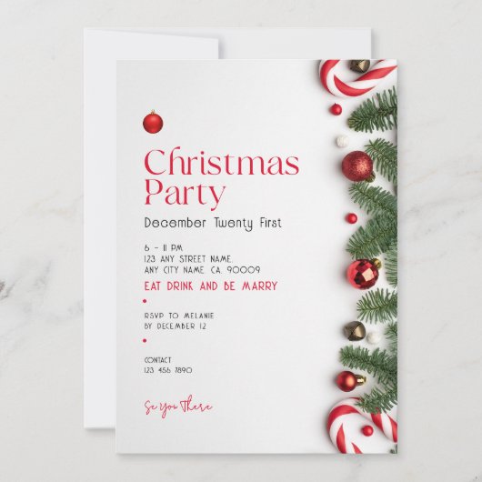 Red Festive Minimalistic Christmas Party 招待状 (正面)