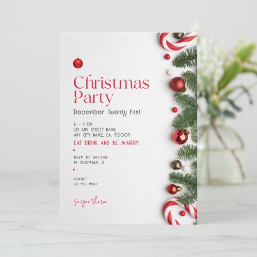 Red Festive Minimalistic Christmas Party 招待状 (スタンド正面)
