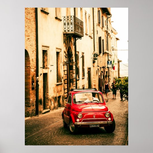 Red Fiat 500 Poster, ヴィンテージInquecento,イタリア ポスター (正面)