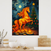 Red Fiery Horse at the Christmas Tree & Moon ポスター (キッチン)