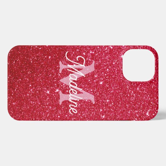 Red Fiery Sparkling Glitter Monogrammed    iPhoneケース (裏面横)