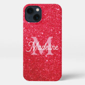Red Fiery Sparkling Glitter Monogrammed    iPhoneケース (裏面)