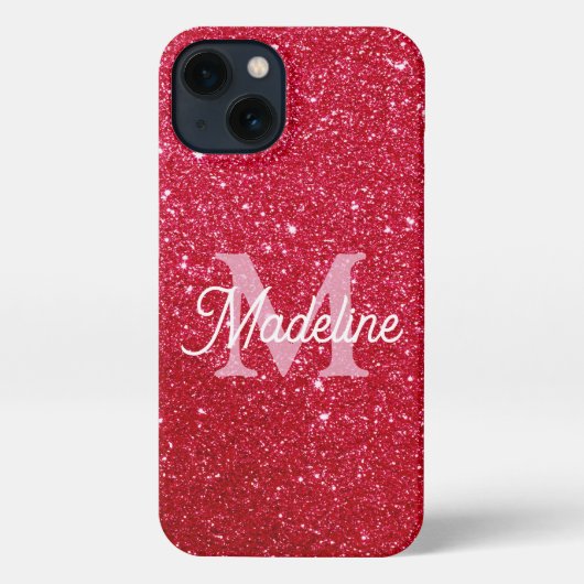 Red Fiery Sparkling Glitter Monogrammed iPhoneケース (裏面)