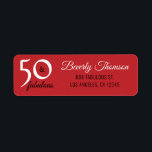 Red Fifty and Fabulous 50th Birthday Script ラベル<br><div class="desc">50 and Fabulous 50th Birthday Address Label. The background is red with white and black text in a modern typography. . You can easily modify the name and the address.</div>