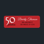Red Fifty and Fabulous 50th Birthday Script ラベル<br><div class="desc">50 and Fabulous 50th Birthday Address Label. The background is red with white and black text in a modern typography. . You can easily modify the name and the address.</div>