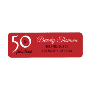 Red Fifty and Fabulous 50th Birthday Script ラベル