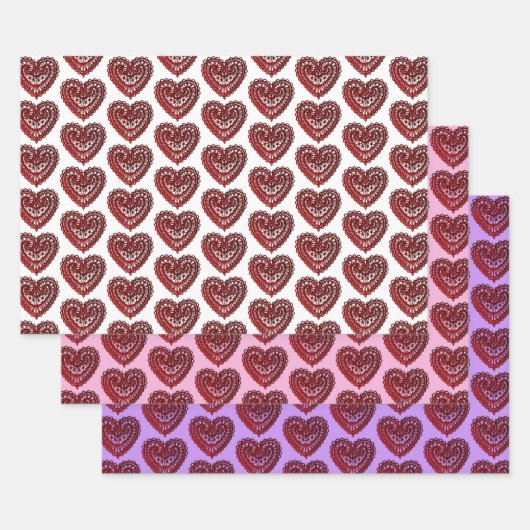 Red Filigreeハートコレクション ラッピングペーパーシート (セット)