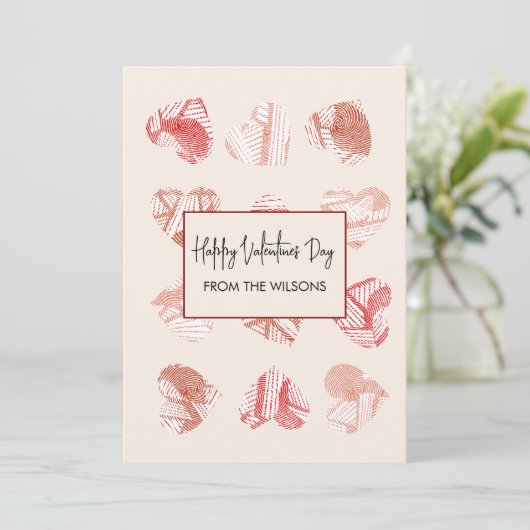 Red Fingerprint Pattern Valentines Day  シーズンカード (スタンド正面)