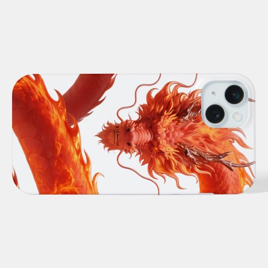Red Fire Dragon Art | Mythical Flame Dragon Design iPhoneケース (裏面横)
