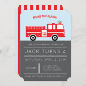 Red Fire Engine Birthday Partyの招待 招待状 (正面/裏面)