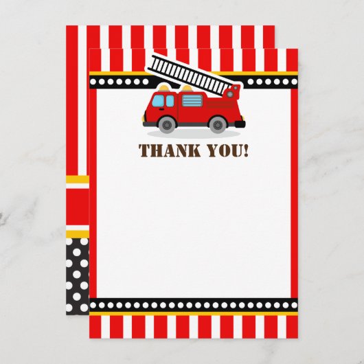 Red Fire Engine Thank You Notes サンキューカード (正面/裏面)