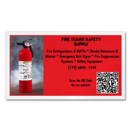 Red Fire Extinguisher Fire Safety マグネット名刺 (正面)