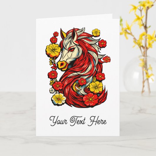 Red Fire Horse – Chinese Zodiac 2026 カード (黄色い花)
