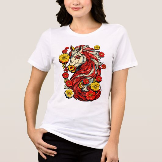 Red Fire Horse – Chinese Zodiac 2026 トライブレンドＴシャツ (正面)