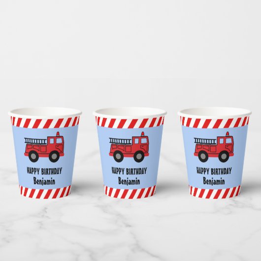 Red Fire Truck Birthday Paper Cups 紙コップ (複数)