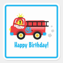 Red Fire Truck Engine Firefighter Rescue スクエアシール