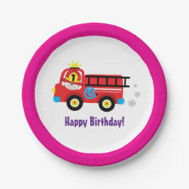 Red Fire Truck Engine Firefighter Rescue Design ペーパープレート