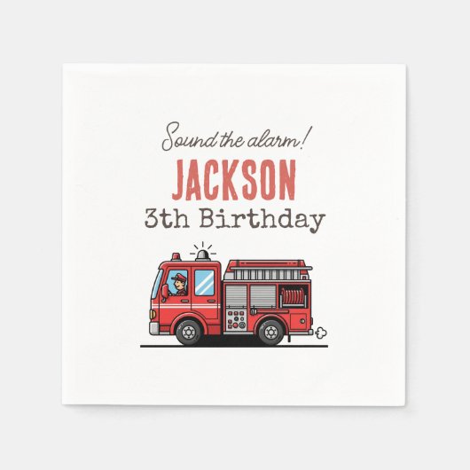 Red Fire Truck Party Décor | Custom Kids Birthday スタンダードカクテルナプキン (正面)