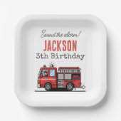 Red Fire Truck Party Décor | Custom Kids Birthday ペーパープレート (正面)