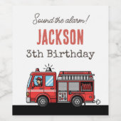Red Fire Truck Party Décor | Custom Kids Birthday ワインラベル (シングルラベル)