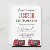 Red Fire Truck Party Décor | Custom Kids Birthday 招待状 (正面)