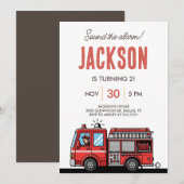 Red Fire Truck Party Décor | Custom Kids Birthday 招待状 (正面/裏面)